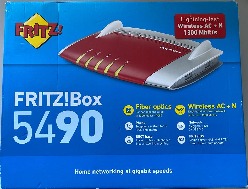 AVM Fritz!Box 5490 Glasfaser-Router, WLAN AC+N, DECT base (Gebraucht ...