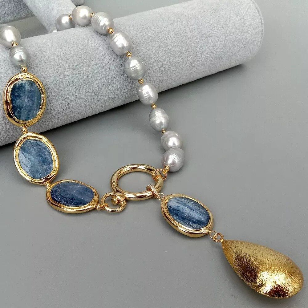 Catenine: Kyanit Grau Perlen Kette Collier Perle Perlenkette Echt – Nuovo (secondo la descrizione) da Prilly venduto da ilyria73 2