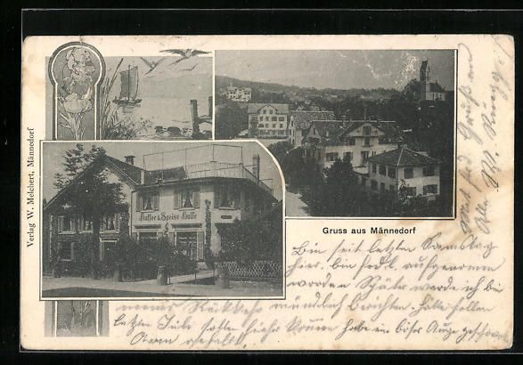 Cartoline postali: Männedorf, Cafe und Speise-Halle, Ortsp – Usato da Berlin venduto da bartko-reher