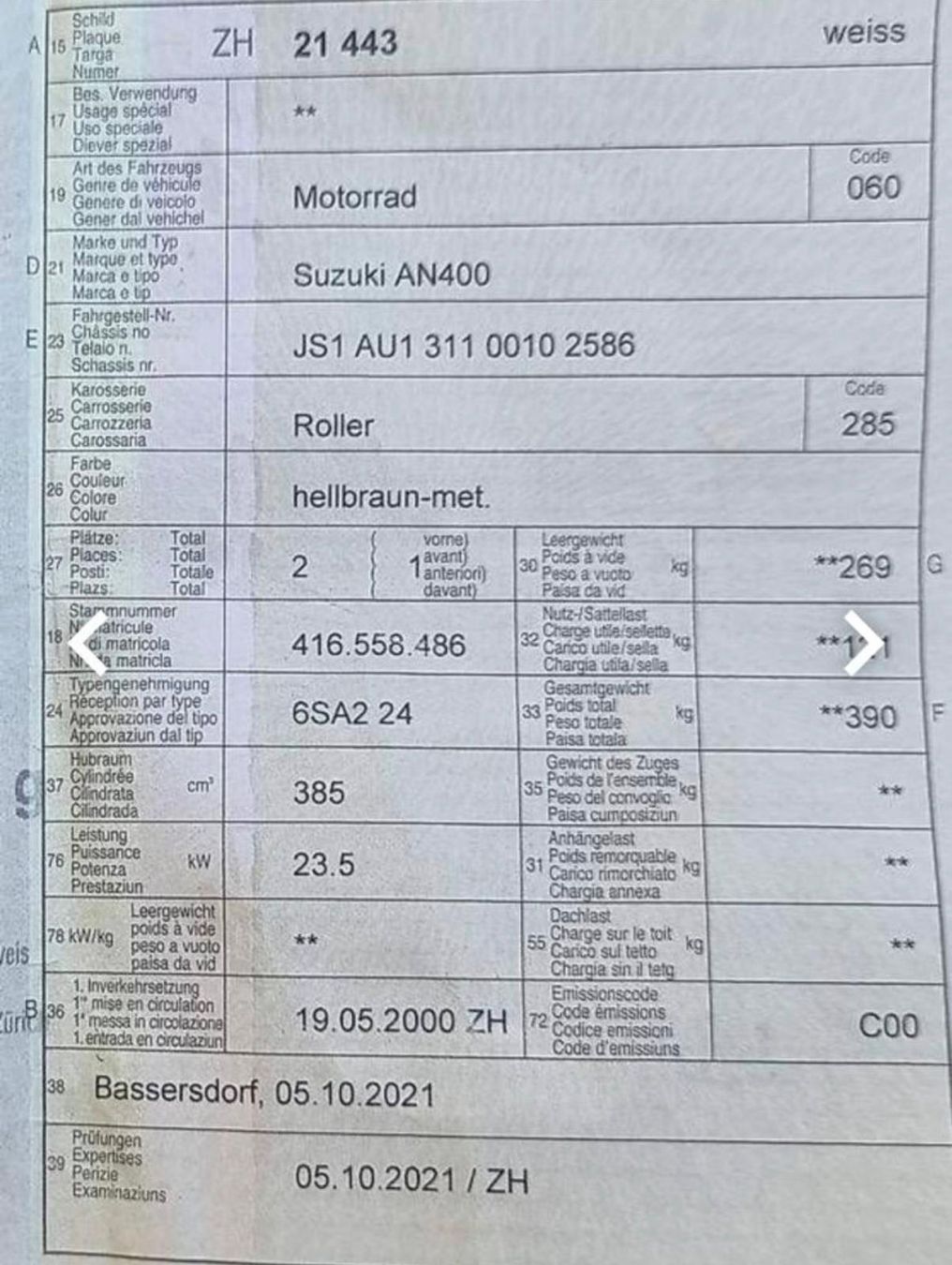 Suzuki Scooter: Suzuki AN 400 Roller (Jg 2000) – Usato da St. Margrethen SG venduto da vsbb 6
