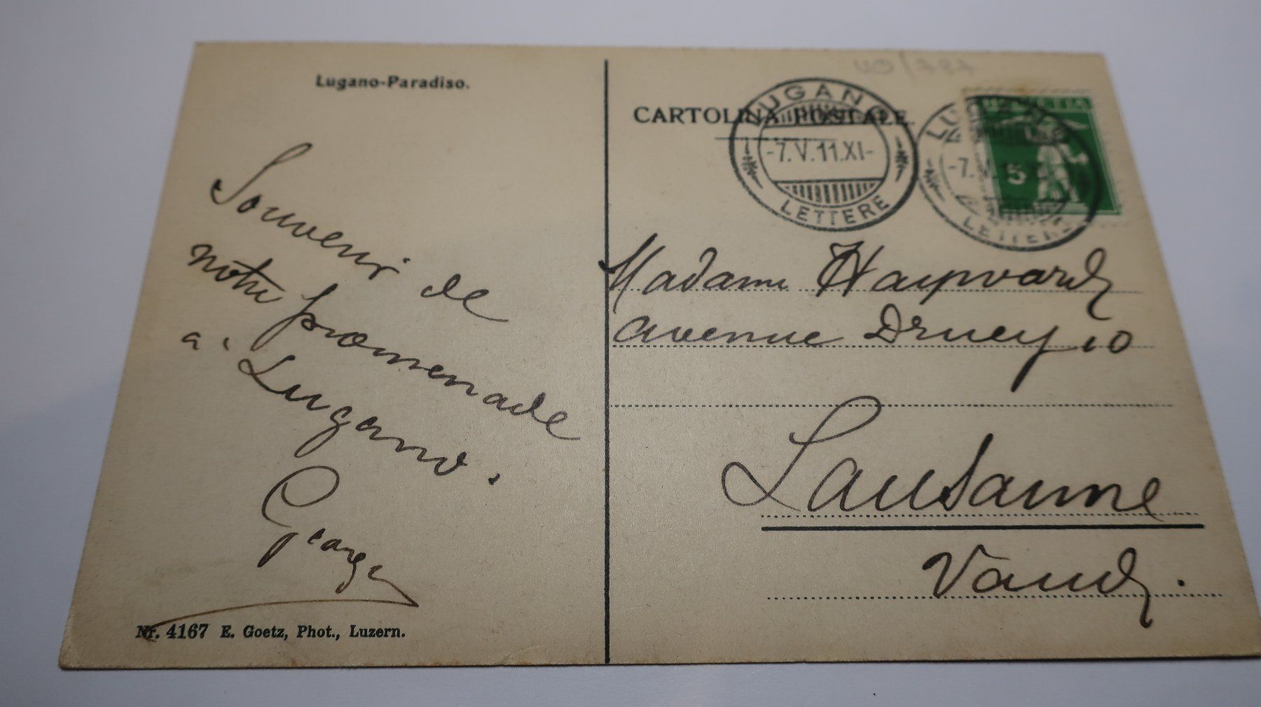 Ansichtskarten: Lugano Paradiso 1911 – Gebraucht aus Cormoret von Pascalll2001 3