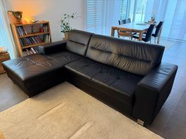 Canapé en cuir noir (canapé-lit avec méridienne)