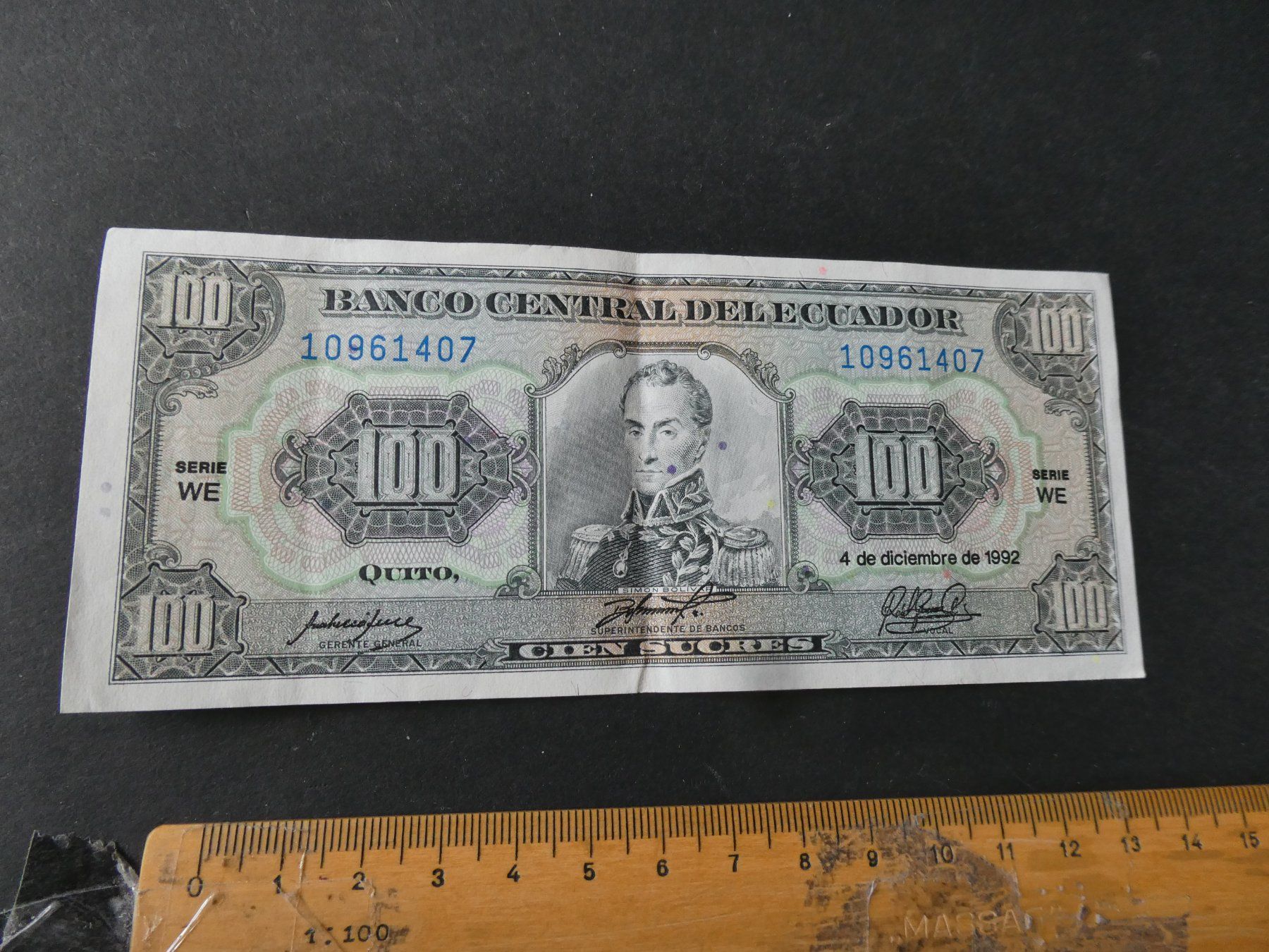 Banknoten: Ecuador, 100 Sucres – Gebraucht aus Hinterforst von Rohusri