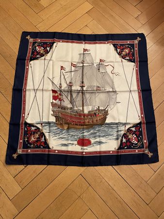 Foulard vintage "Galion Bayron" in seta, come nuova!