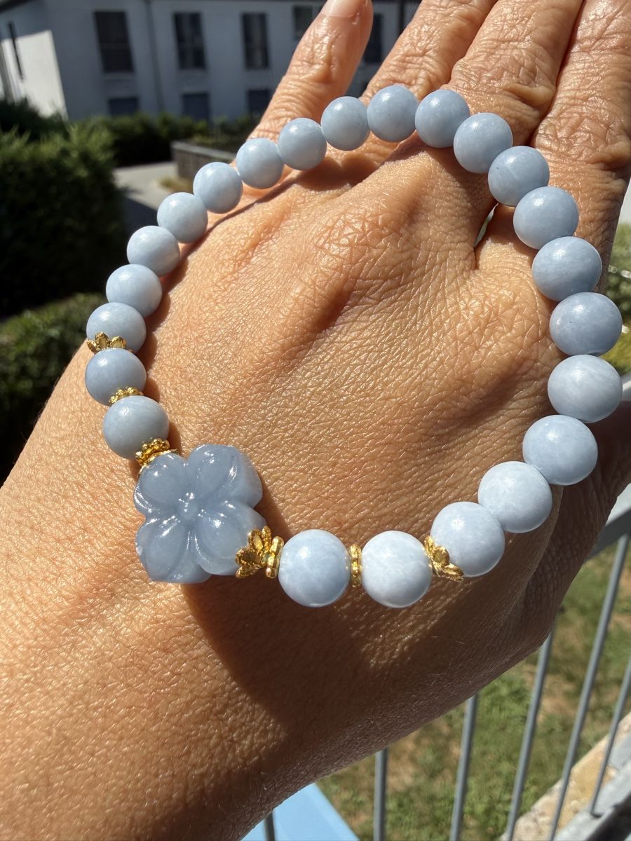 Armbänder & -reifen: Angelit Armband mit Blumen-Anhänger | Elastisches Edelstein – Neu (gemäss Beschreibung) aus Jegenstorf von SteinGlanz 6