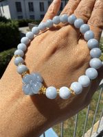 Angelit Armband mit Blumen-Anhänger 8mm- Edelstein
