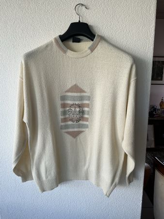 Pull Tricot Homme Crème Motif Géométrique Taille L bon état