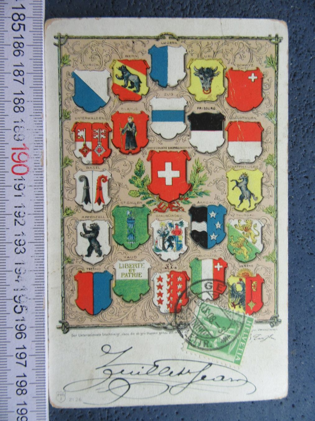 Cartoline postali: SCHWEIZ KANTONSWAPPEN 1908 ALT ANTIK BESTOSSEN BUG – Usato da Ettingen venduto da Hausi4711
