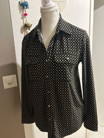 Langarmbluse schwarz/ beige gemustert von Ralph Lauren Gr. S