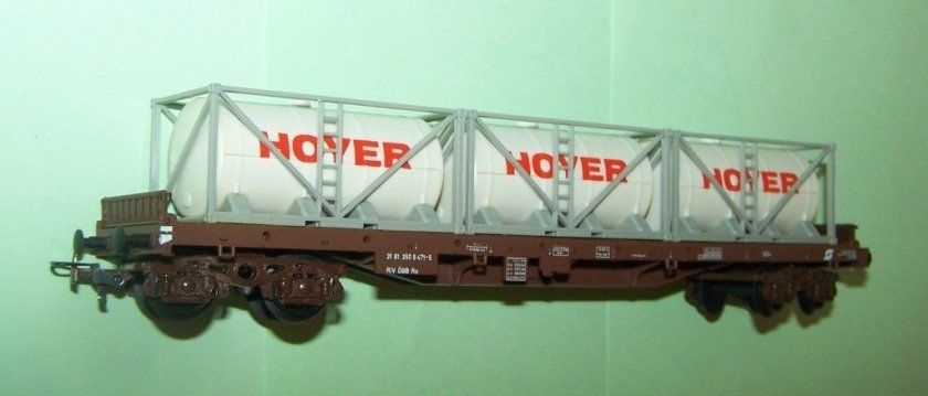 Kleinbahn Modellini di ferrovie: Kleinbahn H0 363: Flachwagen Rs, ÖBB mit 3 Hoyer Container – Usato da Brüttisellen venduto da Rentner44zh 5