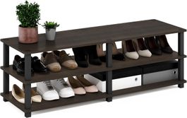 Schuhregal 3 Ebenen Schuhständer Holz Metall Schwarz