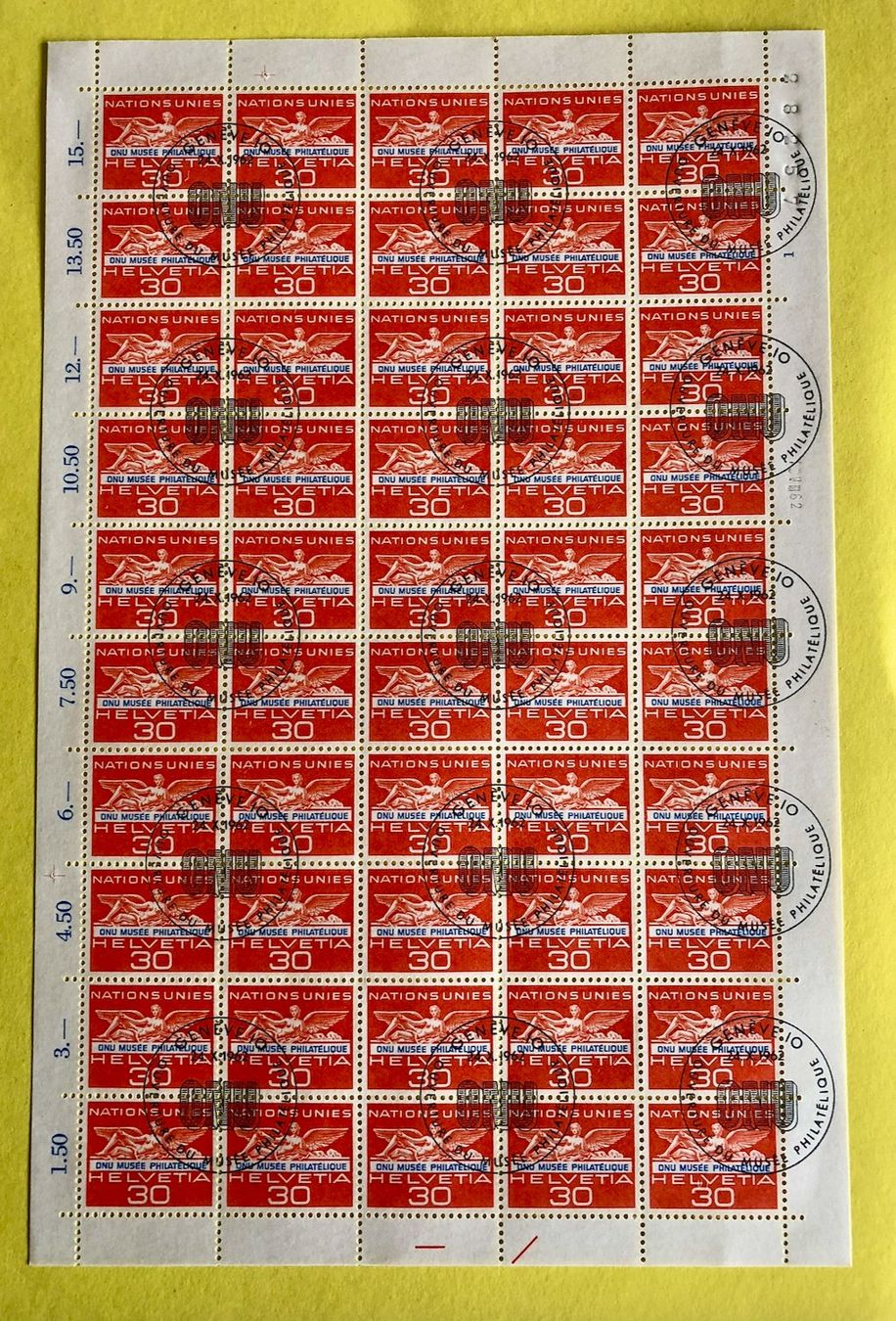 Tutti i francobolli: Dienstmarken Bogen Stamp Museum GESTEMPELT  GENEVE – Usato da Aarau venduto da Billa007