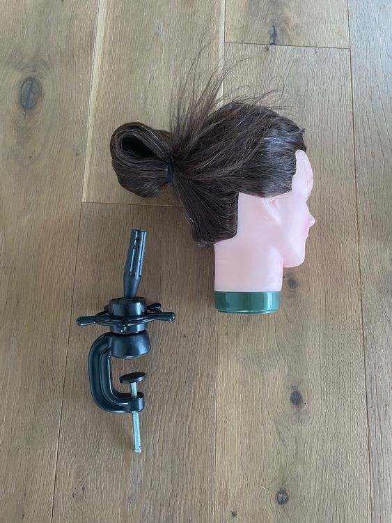 Hairginkgo Friseur-Übungskopf Aus 100% Echthaar – 40,6 Cm, Schwarz, Inkl. Tischklemme