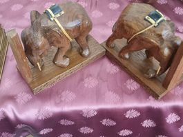 Buchstützen Elefanten Holz 2 Stück H ca 21cm guter Zustand