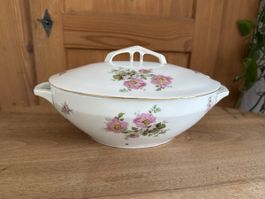 Suppenterrine Porzellan Blumenmuster weiss oval antik