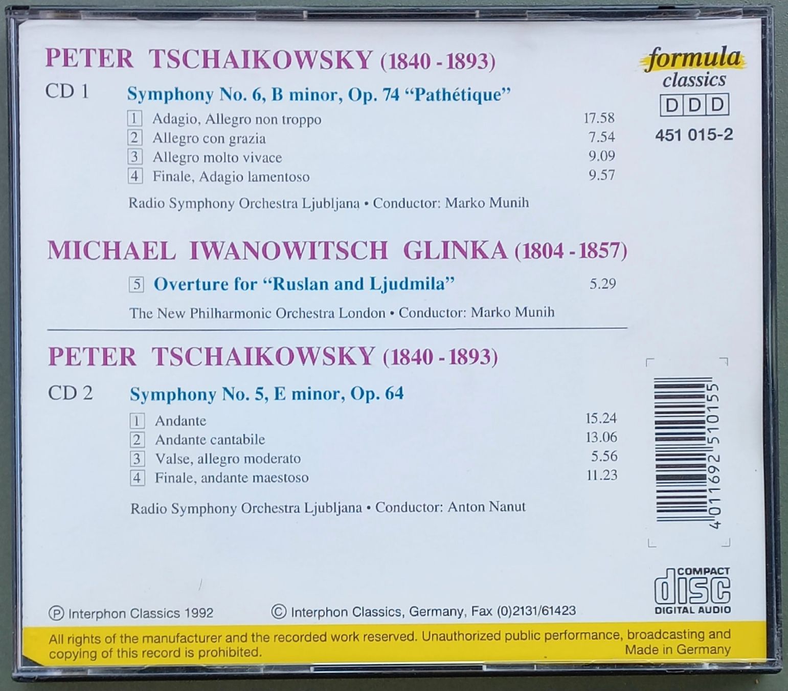 CD: Doppel CD - Peter Tschaikowsky - Symphonien – Usato da Niederuzwil venduto da lubimaja 1