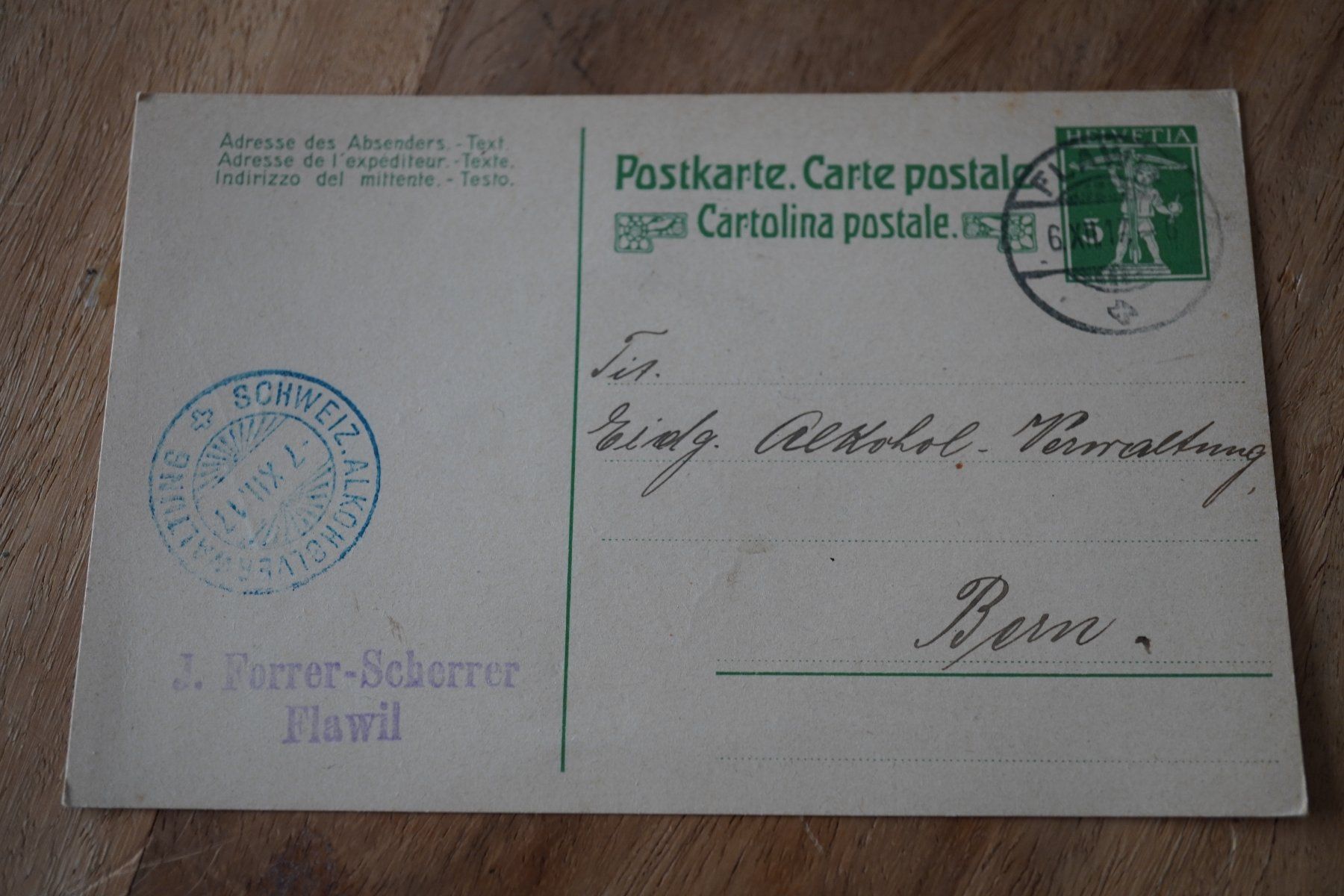 Cartoline postali: Schweiz  Alkoholverwaltung  1917 Postkarte – Usato da Eschenbach SG venduto da craniums 3