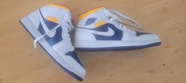 Jordan 1 Mid Turnschuhe Weiss Blau Gelb Grösse 42