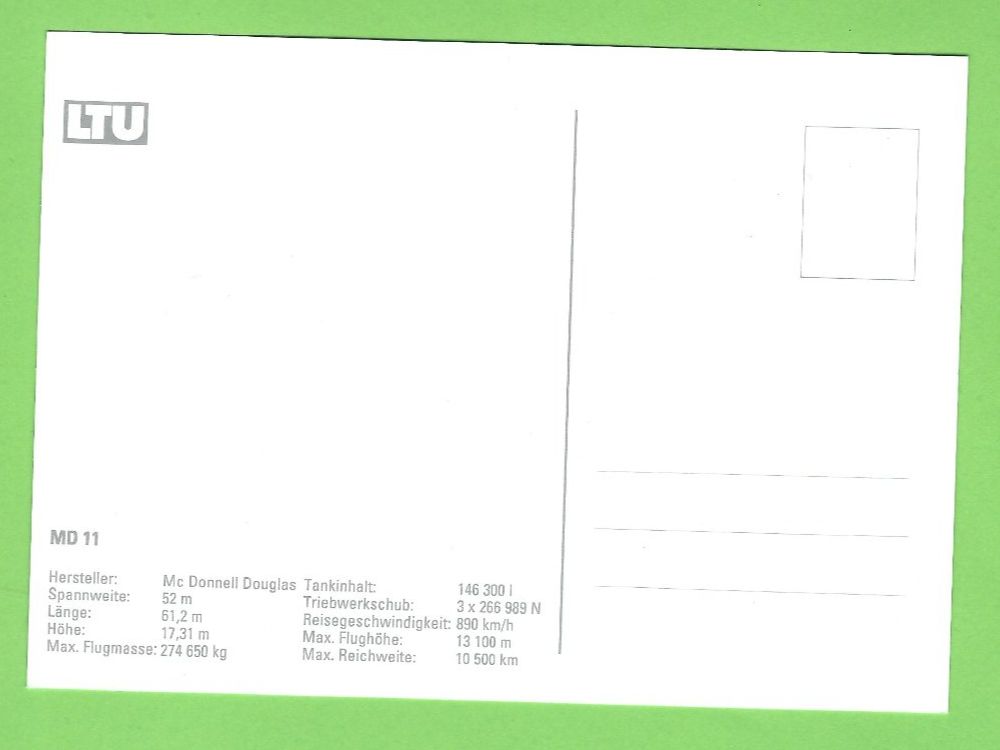 Cartoline postali: LTU Postkarte MD 11 Flugzeug – Usato da Zürich venduto da t24_de 1