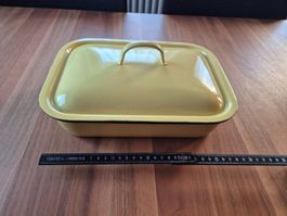 Gelbe Emaille Brattopf mit Deckel, Vintage, Top Zustand!