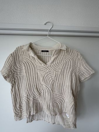 Massimo Dutti knitted polo shirt beige short sleeve