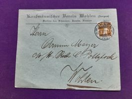 alter Briefumschlag mit Vollst. WOHLEN auf 2 Rp. Tellknabe