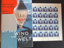 Weltumrundung mit Balon B.Piccard, Buch und Briefmarkenbogen