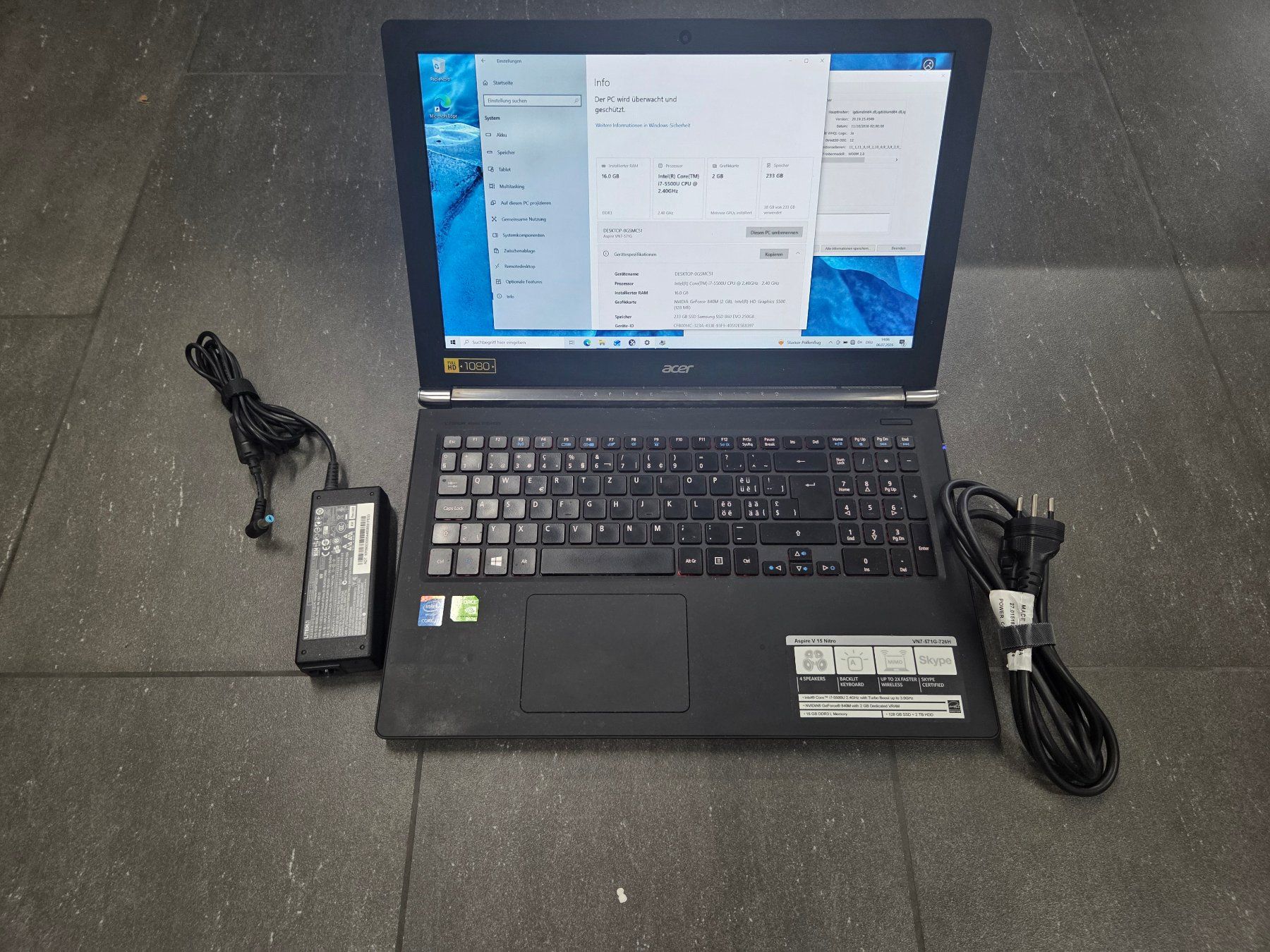Acer Notebook: 15.7" Acer Aspire Notebook, 250GB SSD  ***PORTOFREI*** – Usato da Landquart venduto da Chrigi88