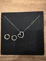 Herzanhänger mit Kette und Ohrringe Silber 925 Zirkonia