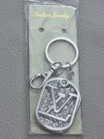 Silberner Designer-Schlüsselanhänger mit Strass LV