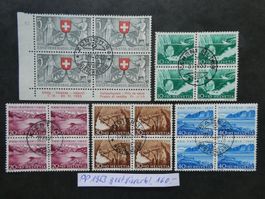 Pro Patria 1953 gestempelte Viererblöcke