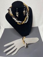 Bergkristall, Citrin & Rauchquarz Heilstein Schmuckset