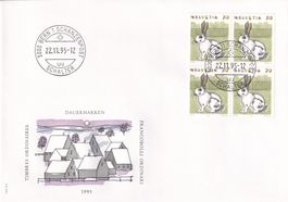 FDC 2 x 791H3 Viererblock aus Markenheft ET Bern 22.11.1995
