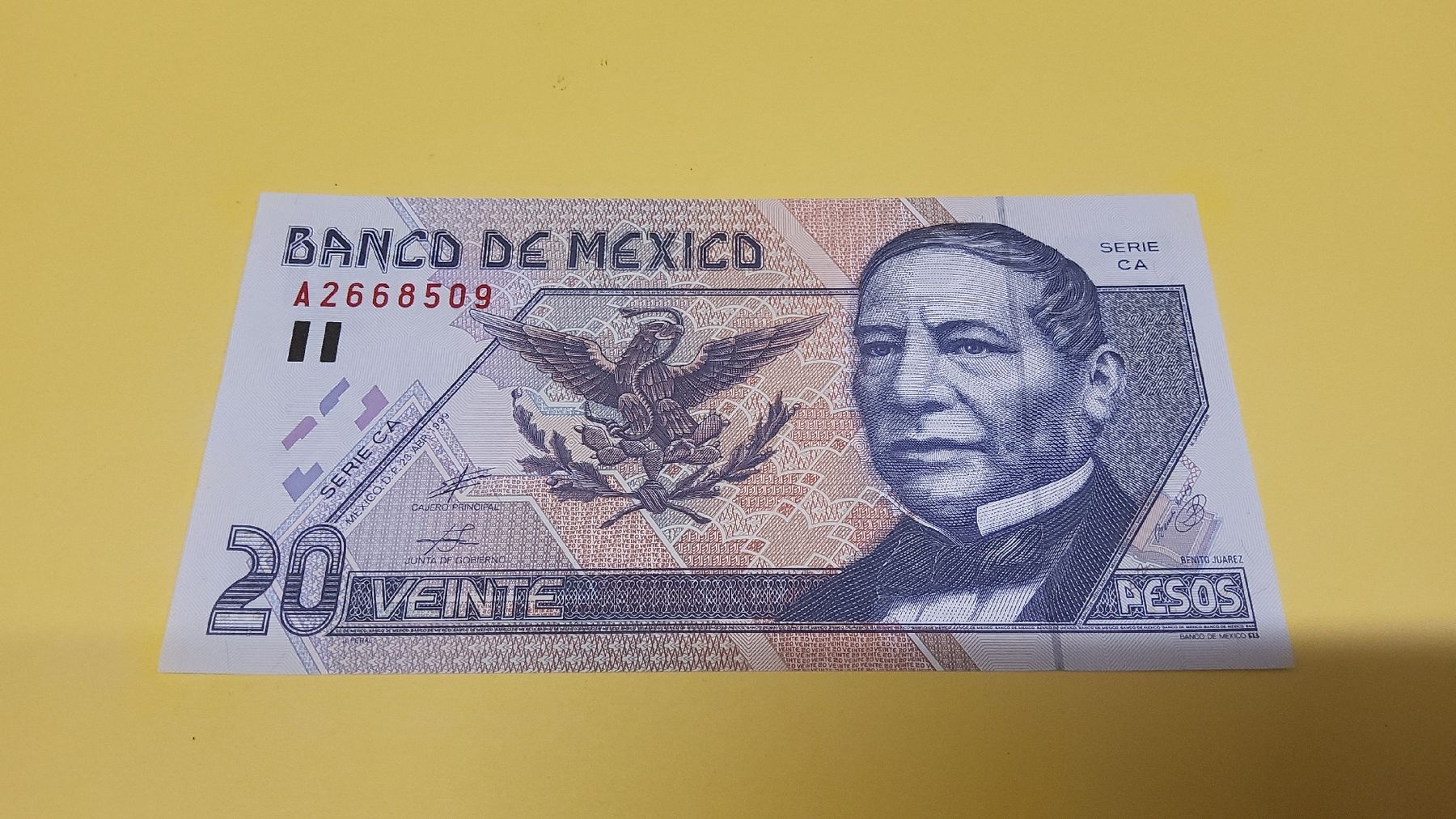 Banconote: Seltene 20-Peso-Note aus Mexiko, 1999 – Nuovo e nell'imballaggio originale da Herisau venduto da Nluanalucas