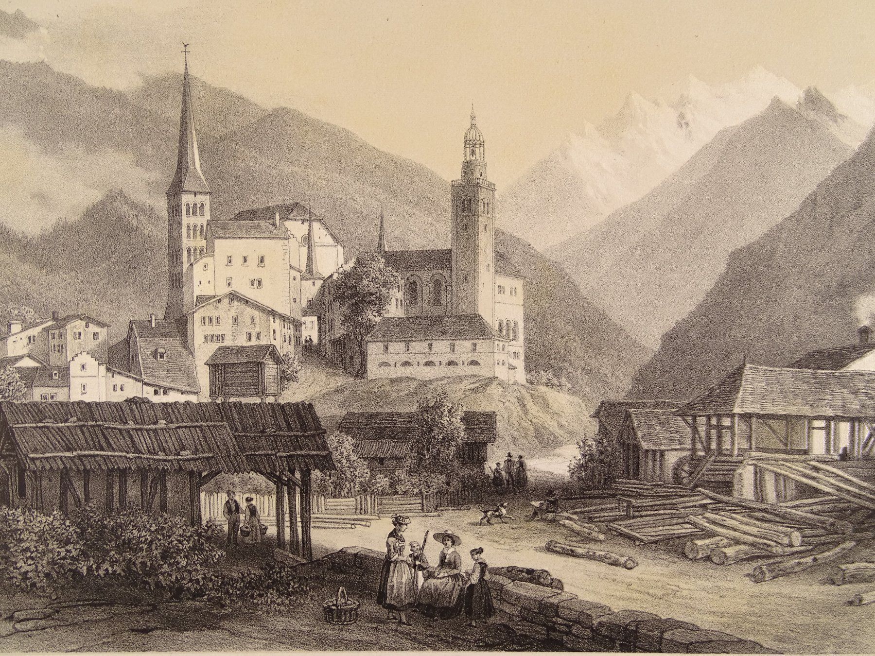 Incisioni: VISP, VIÈGE, LITHOGRAPHIE UM 1840 – Usato da Grüningen venduto da Kartensammler 2