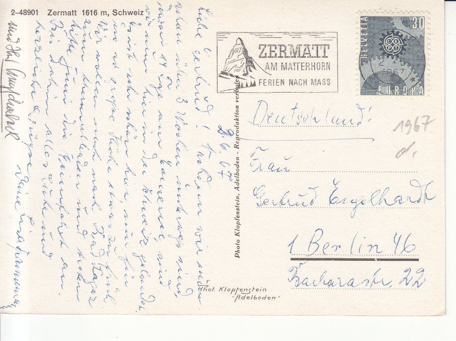 Cartoline postali: Zermatt 1967 – Usato da Bürglen TG venduto da StampGraf 1