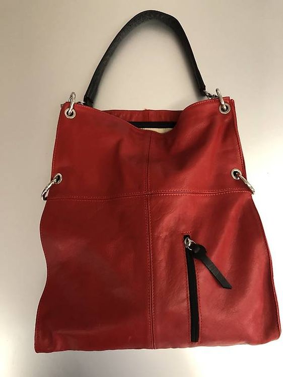 Visconti Borsetta In Pelle Rossa 18x22 Cm - Tracolla 115 Cm, 5 Tasche Con Cerniera