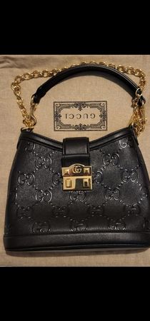 Small GG Hobo Shoulder Bag Leather Black