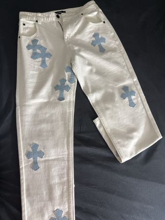 Pantalon Blacksalt blanc à croix bleues taille 29