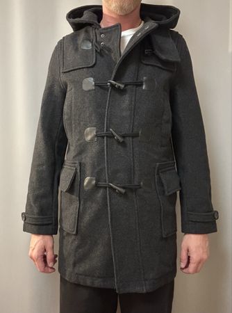 Topshop Herren Dufflecoat Mantel grau Kapuze neuwertig