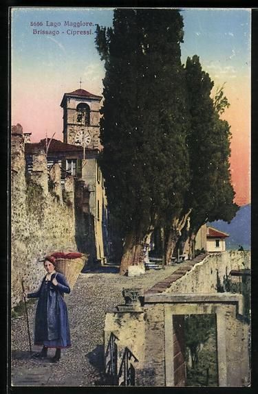 Cartoline postali: AK Brissago, Chiesa e Cipressi, 1919 – Usato da Berlin venduto da bartko-reher