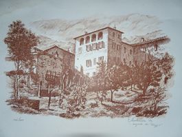 Tristano Molinari   -   Tessiner Häuser   Lithographie sign.