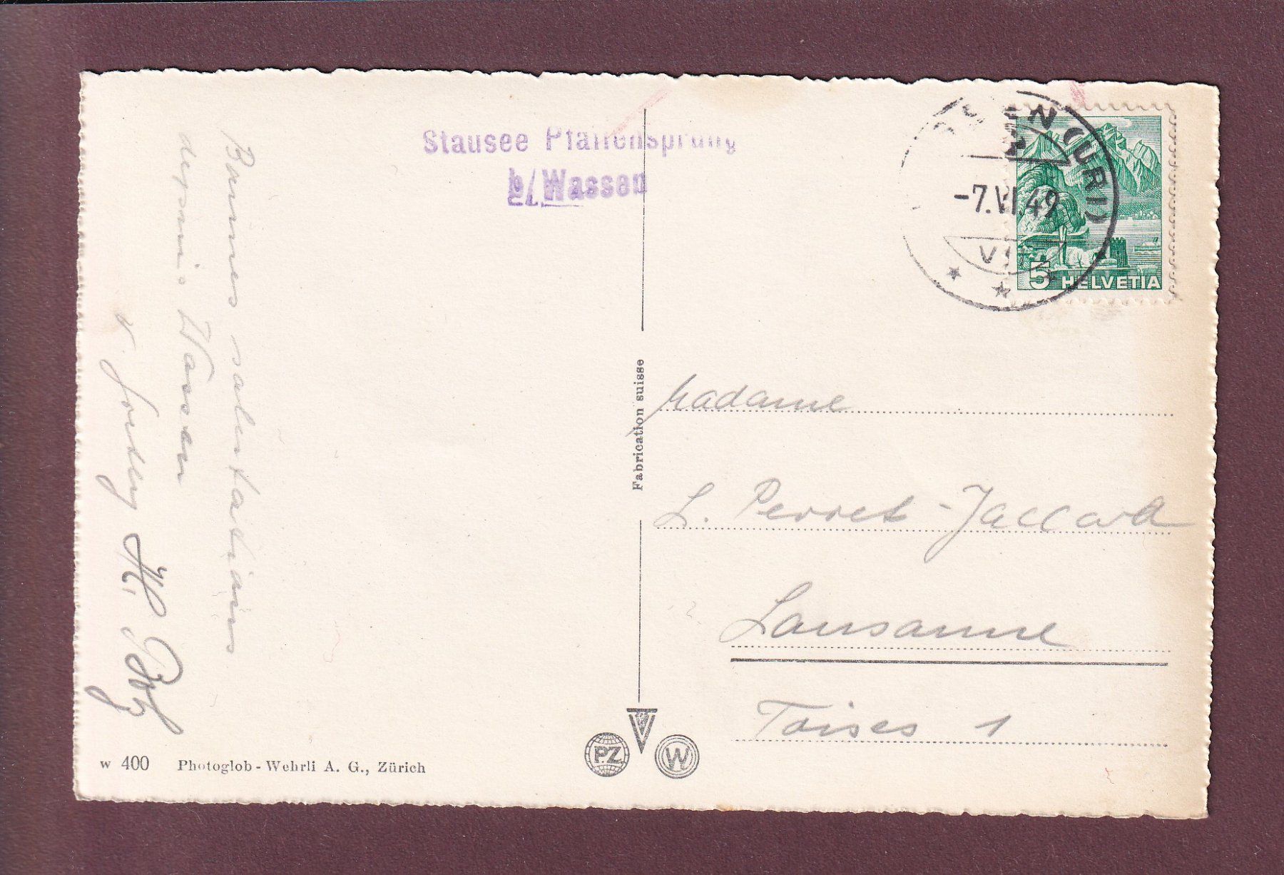 Cartoline postali: STEINALP an der Sustenstrasse - 1949 – Usato da Pully venduto da nicecards 1