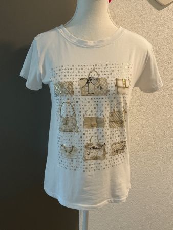 Damen T-Shirt weiss Taschendesign beige