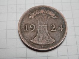 Deutschland 2 Reichspfennig, 1924 Münzzeichen "F" - Stuttgar