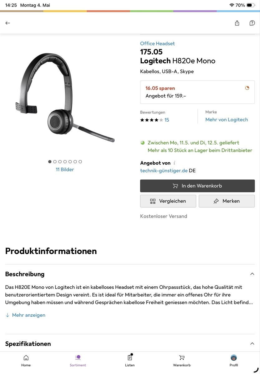 Logitech Cuffie: Logitech H820e Mono Office Headset, kabellos, USB-A – Nuovo (secondo la descrizione) da Bülach venduto da galago1962 2