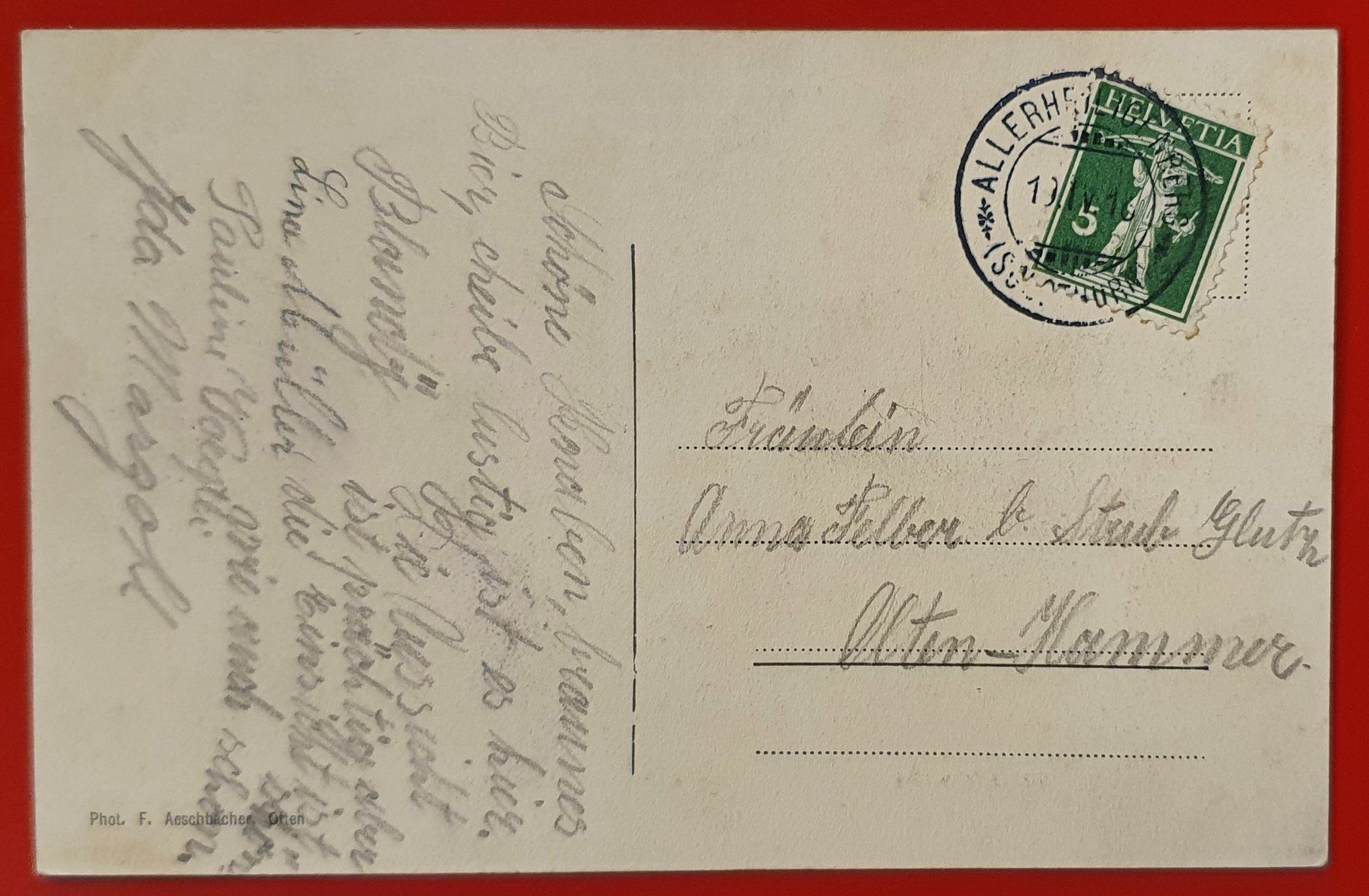 Cartoline postali: Soloth. Heilstätte Allerheiligen 1916 – Usato da Kreuzlingen venduto da Rschweiz1 1
