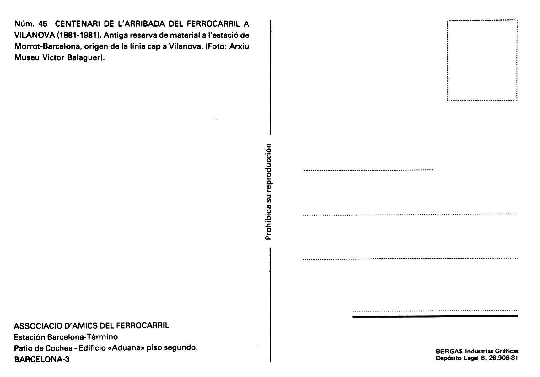 Cartoline postali: ESPAGNE - 100 ans de l'arrivée du train à VILANOVA - 1981 – Nuovo (secondo la descrizione) da St-Léonard venduto da thipif 1