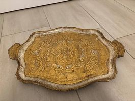 Serviertablett Holz mit goldfarbenen Einlagen 