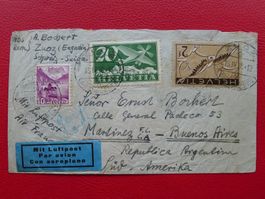 1938, F13+F4 auf Flugbrief, Destination Argentinien von ZUOZ
